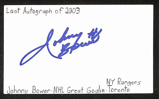 Johnny Bower Signed/Autographed 3x5 Index Card Toronto Maple Leafs JSA BA205544
