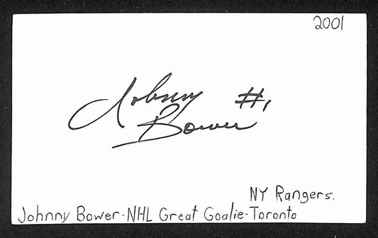 Johnny Bower Signed/Autographed 3x5 Index Card Toronto Maple Leafs JSA BA205545