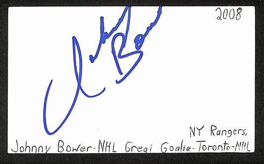 Johnny Bower Signed/Autographed 3x5 Index Card Toronto Maple Leafs JSA BA205546
