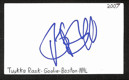 Tuukka Rask Signed/Autographed 3x5 Index Card Boston Bruins JSA BA205548