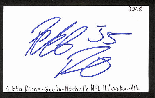 Pekka Rinne Signed/Autographed 3x5 Index Card Nashville Predators JSA BA205550