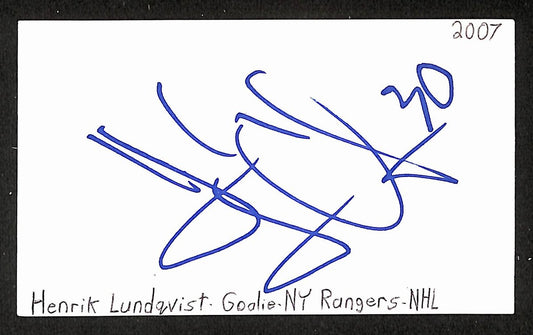 Henrik Lundqvist Signed/Autographed 3x5 Index Card New York Rangers JSA BA205553