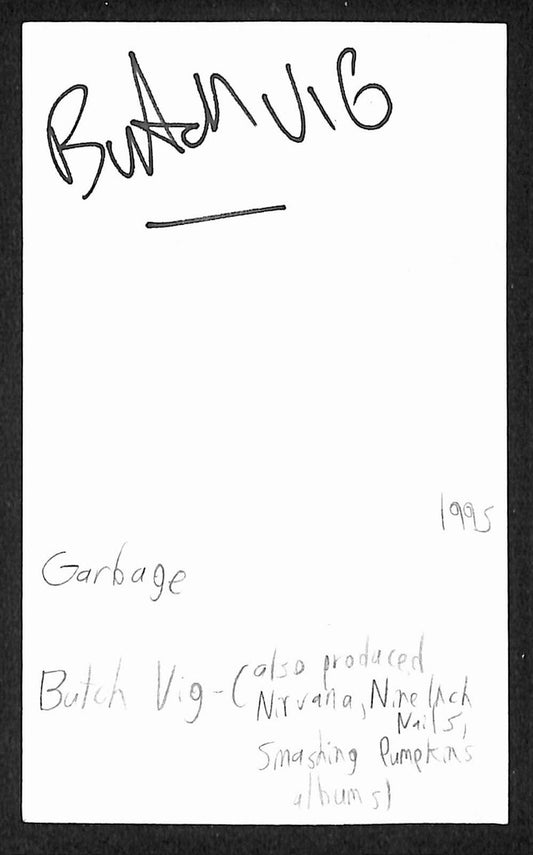 Butch Vig Signed/Autographed 3x5 Index Card Garbage Nirvana JSA BA205554