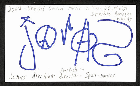 Jonas Akerlund Signed/Autographed 3x5 Index Card Musician Bathory JSA BA205558
