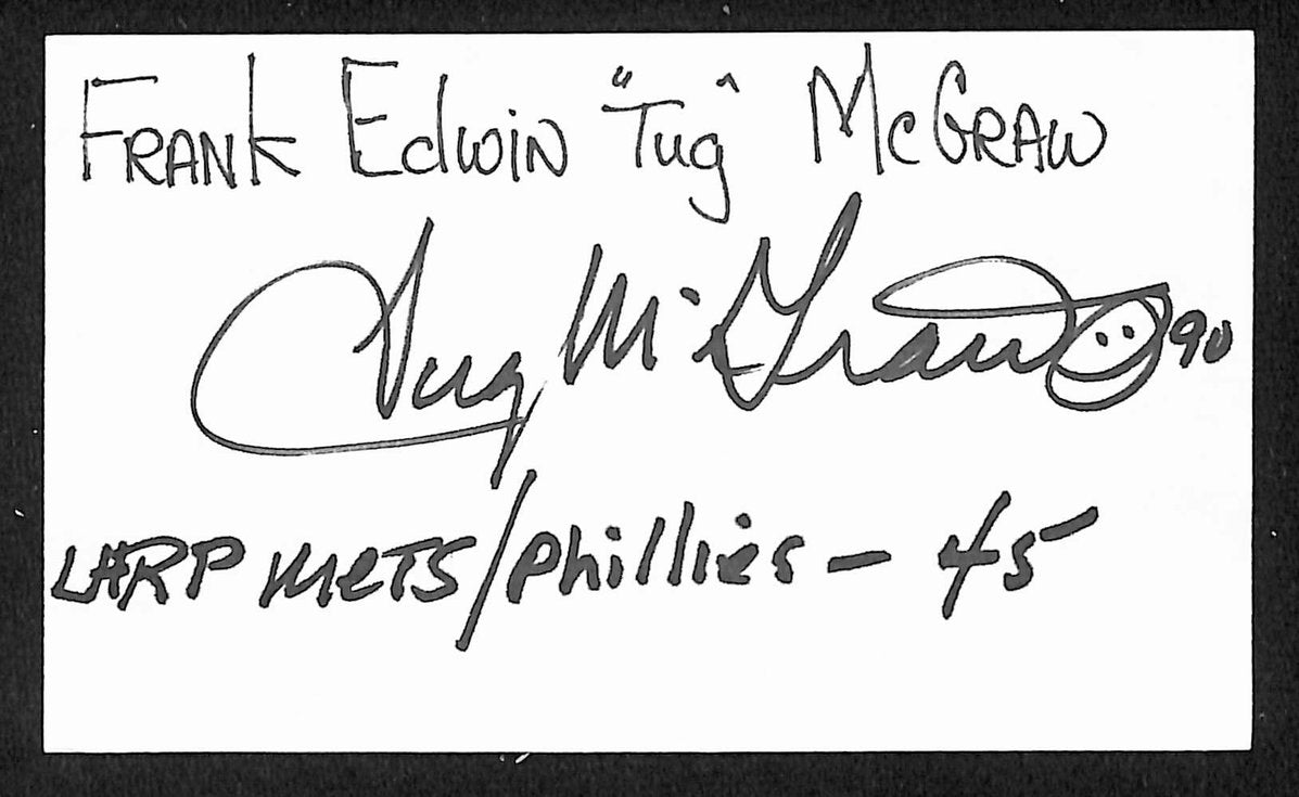 Tug McGraw Signed/Autographed 3x5 Index Card 1980 Phillies JSA BA205562