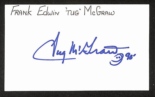 Tug McGraw Signed/Autographed 3x5 Index Card 1980 Phillies JSA BA205564
