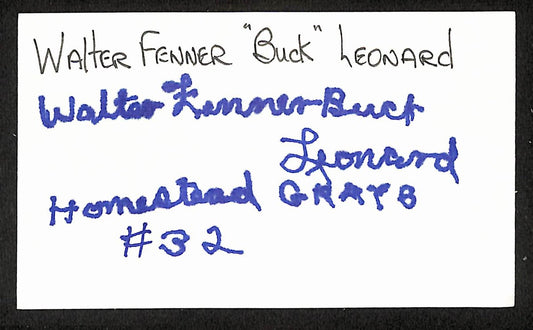 Walter Fenner Buck Leonard Signed/Autographed 3x5 Index Card Grays JSA BA205569