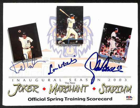 Gibson/Trammell/Parish Signed 2003 Tigers Spring Training Scorecard PSA/DNA
