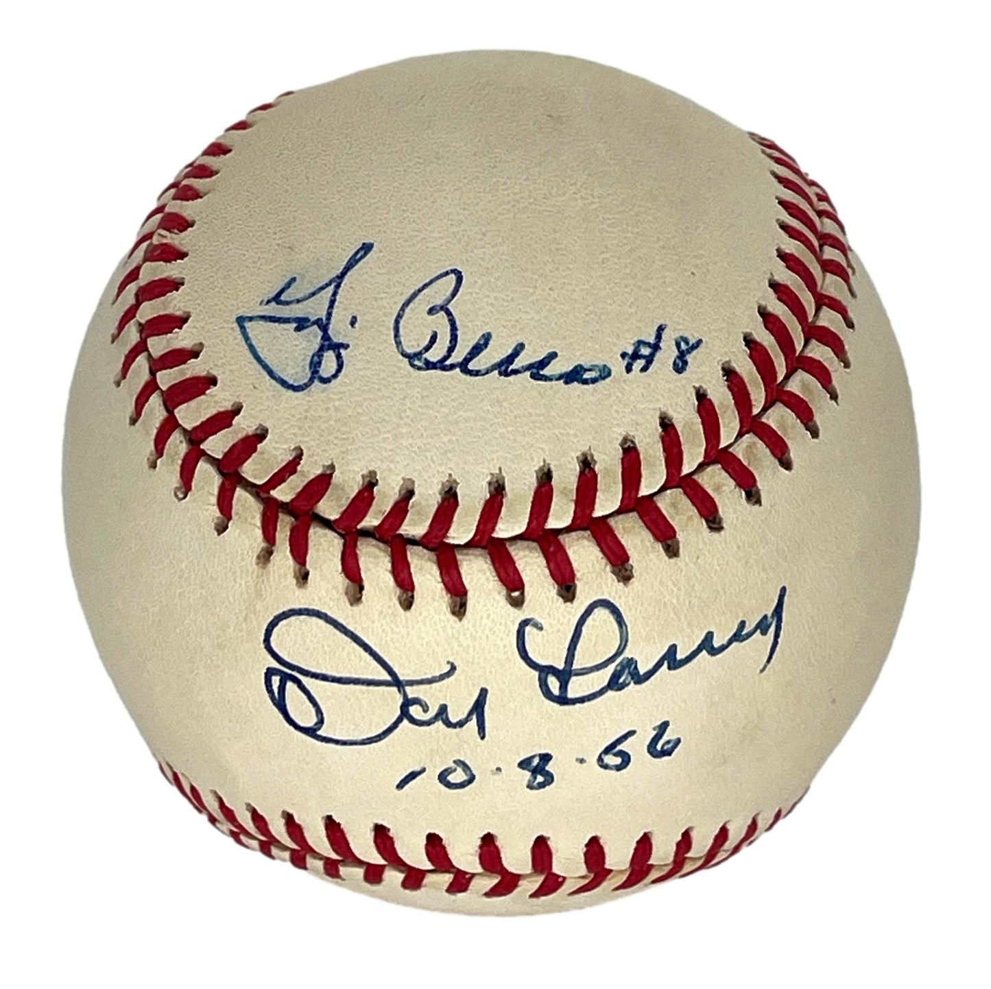 Yogi Berra/Don Larsen Dual-Signed/Inscr "10-8-56" OAL Baseball PSA/DNA 205957