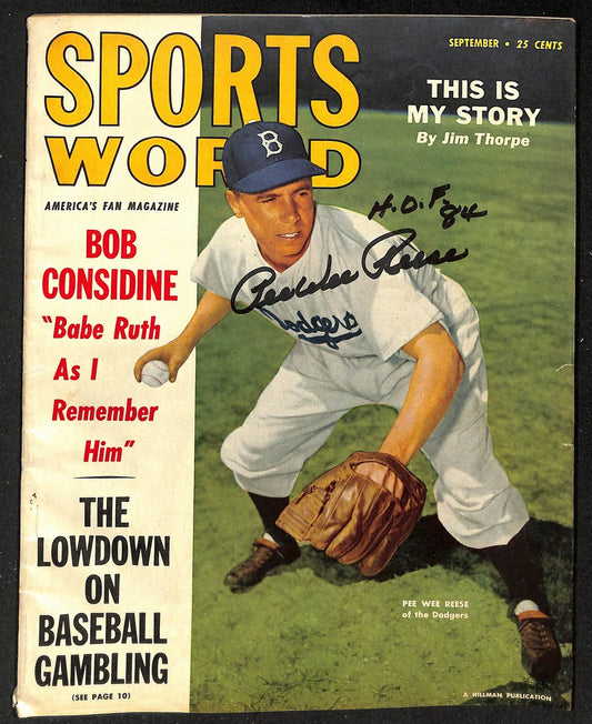Pee Wee Reese HOF Signed/Inscr 1949 Sports World Magazine NO LABEL PSA/DNA