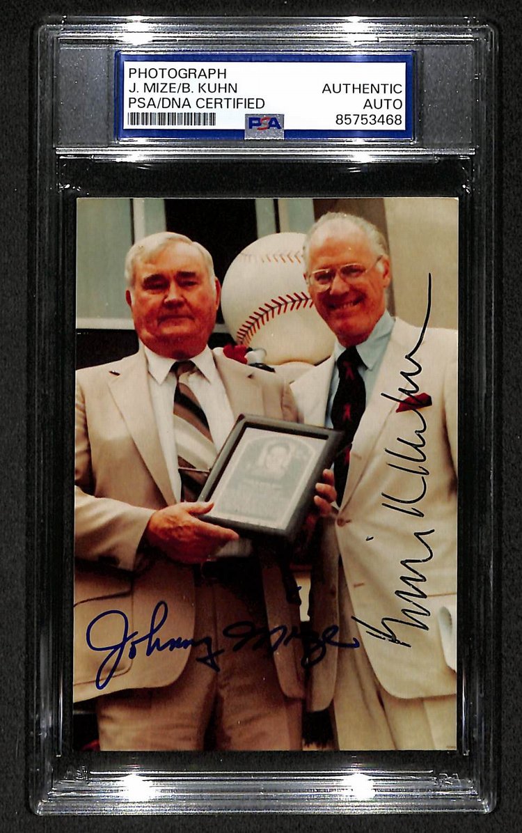 Johnny Mize Bowie Kuhn Signed/Autographed 3.5x5 Photo Postcard PSA/DNA BA205987