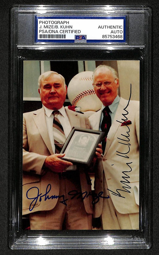 Johnny Mize Bowie Kuhn Signed/Autographed 3.5x5 Photo Postcard PSA/DNA BA205987