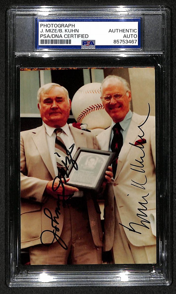 Johnny Mize Bowie Kuhn Signed/Autographed 3.5x5 Photo Postcard PSA/DNA BA205988