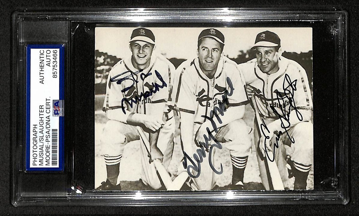Musial Slaughter Moore Signed/Autographed 3.5x5 Photo Postcard PSA/DNA BA205989