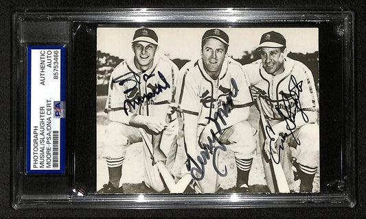 Musial Slaughter Moore Signed/Autographed 3.5x5 Photo Postcard PSA/DNA BA205989