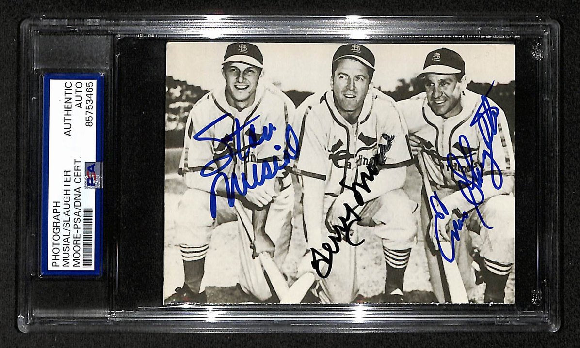 Musial Slaughter Moore Signed/Autographed 3.5x5 Photo Postcard PSA/DNA BA205990