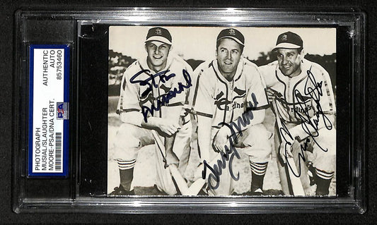 Musial Slaughter Moore Signed/Autographed 3.5x5 Photo Postcard PSA/DNA BA205991