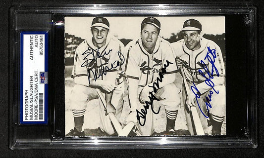 Musial Slaughter Moore Signed/Autographed 3.5x5 Photo Postcard PSA/DNA BA205992