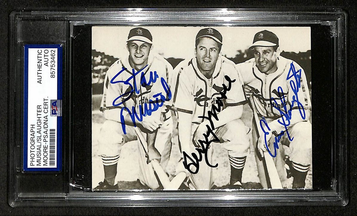 Musial Slaughter Moore Signed/Autographed 3.5x5 Photo Postcard PSA/DNA BA205993