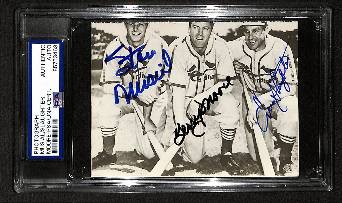 Musial Slaughter Moore Signed/Autographed 3.5x5 Photo Postcard PSA/DNA BA205994