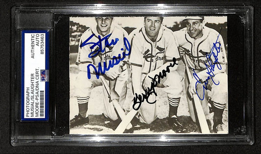 Musial Slaughter Moore Signed/Autographed 3.5x5 Photo Postcard PSA/DNA BA205994