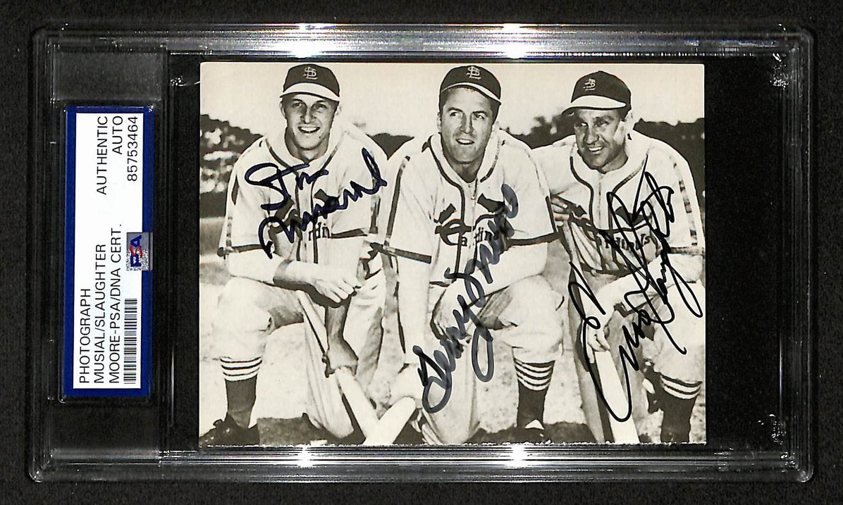 Musial Slaughter Moore Signed/Autographed 3.5x5 Photo Postcard PSA/DNA BA205995