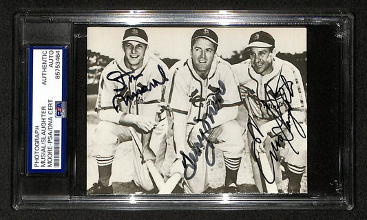 Musial Slaughter Moore Signed/Autographed 3.5x5 Photo Postcard PSA/DNA BA205995