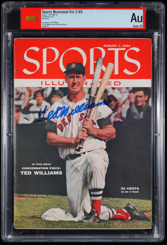Ted Williams HOF Signed 1955 SPORT Magazine NO LABEL AUTO 10 PSA/DNA 206048