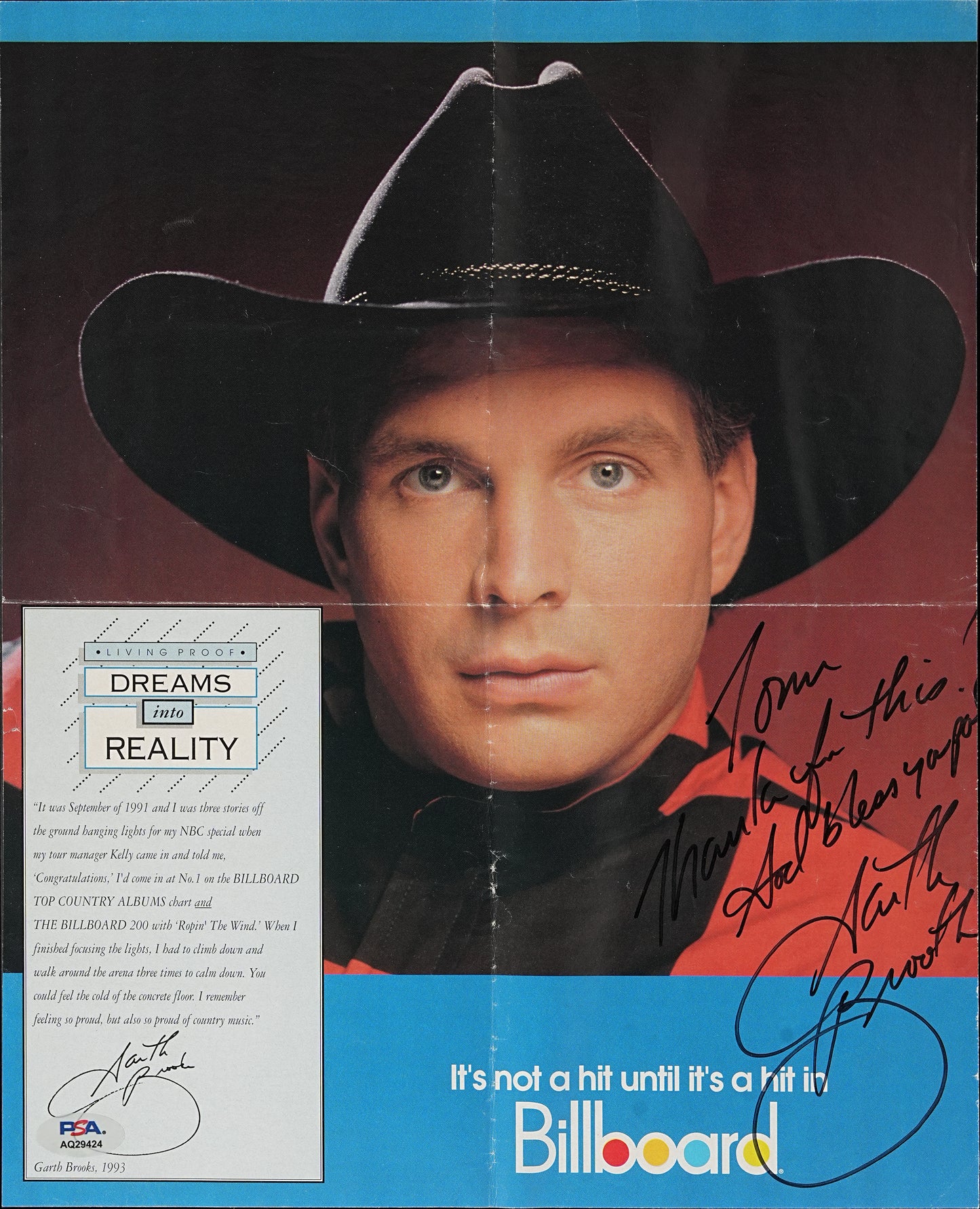 Garth Brooks Performer Signed/Inscribed 11x14 Magazine Photo 1993 PSA/DNA 205150