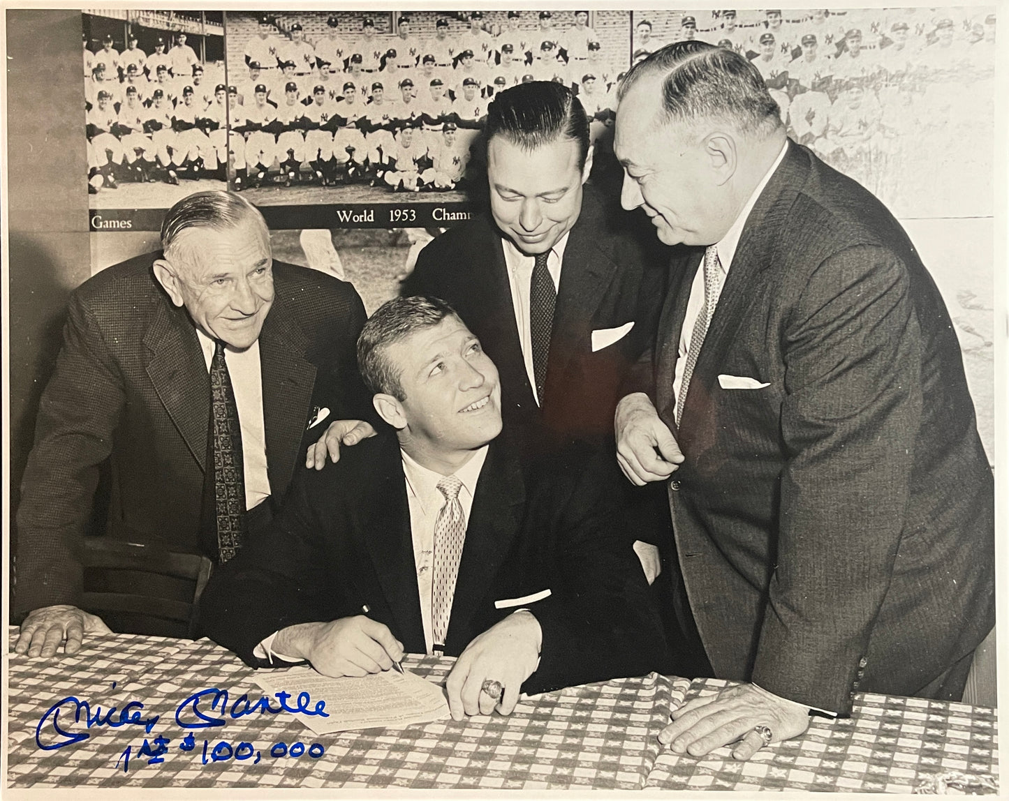 Mickey Mantle HOF Signed/Inscribed "1st $100,000" 16x20 Photo Yankees JSA 205164