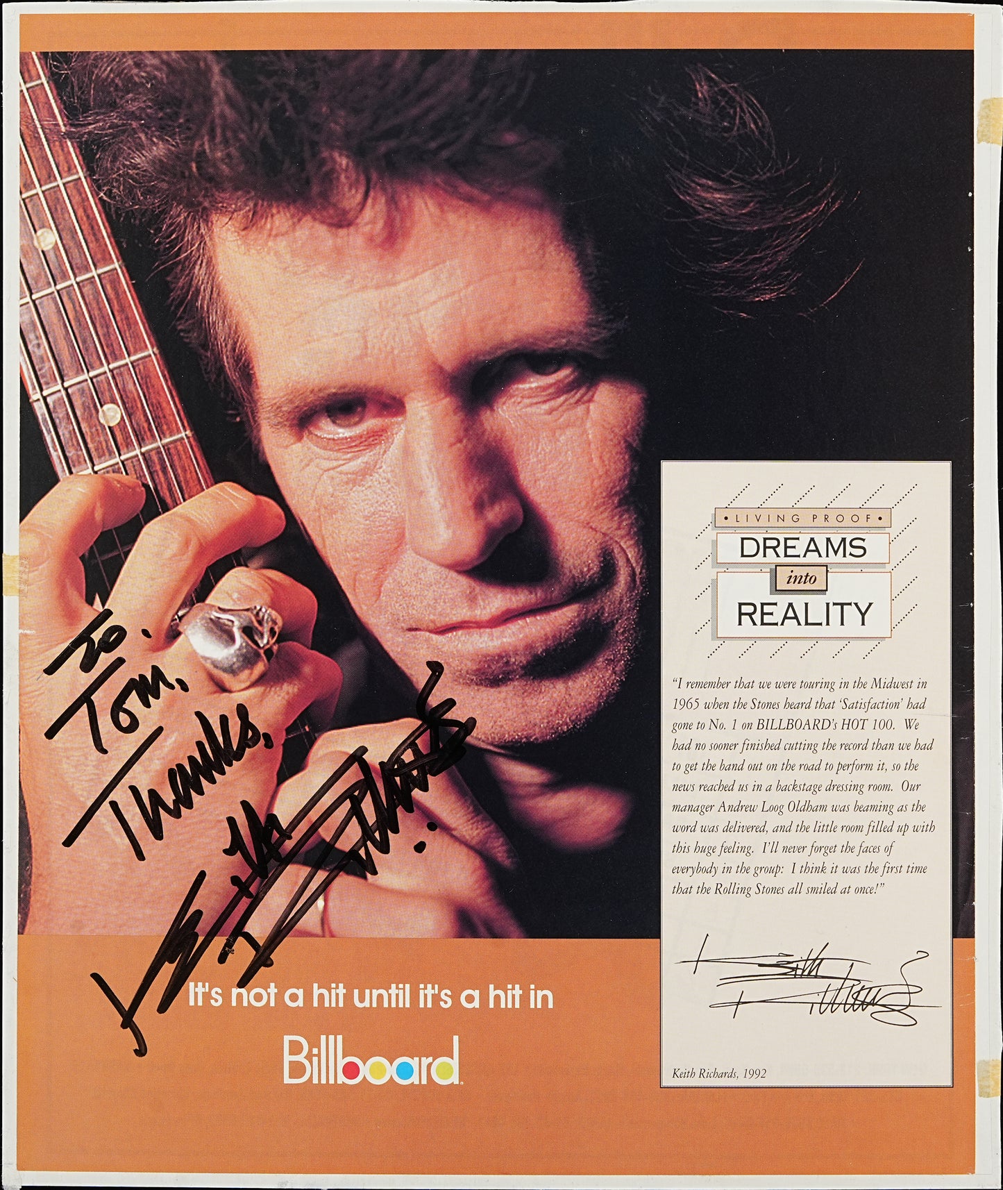 Keith Richards Signed/Inscribed 11.5x14 Billboard Magazine Photo PSA/DNA 205166