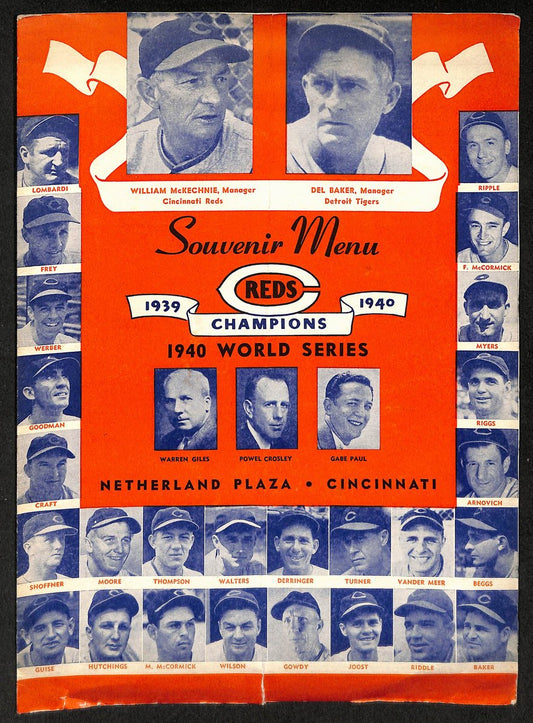 Souvenir Menu Netherland Plaza Cincinnati Reds 1940 World Series Champs 206093