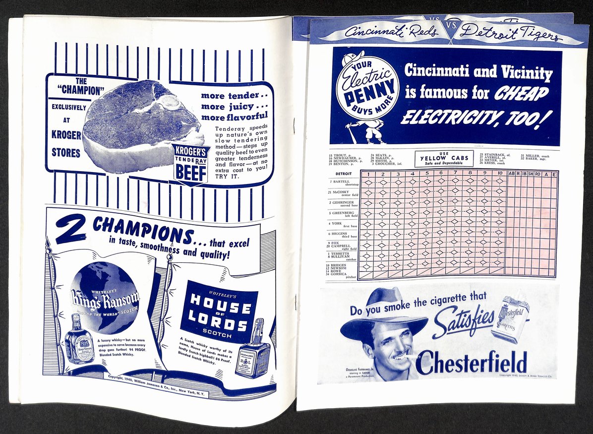 1940 World Series Souvenir Score Book Cincinnati Reds vs. Detroit Tigers 206094