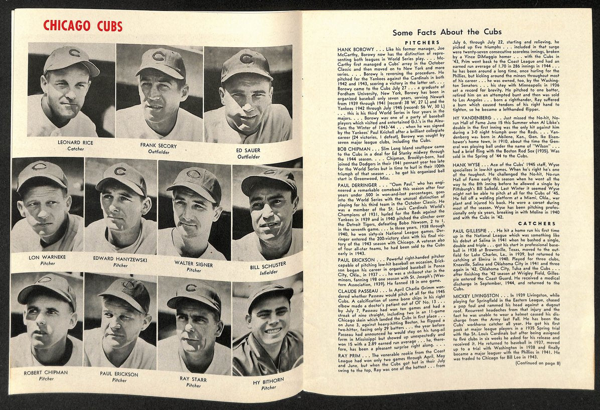 1945 World Series Program Chicago Cubs vs. Detroit Tigers VERY CLEAN 206097