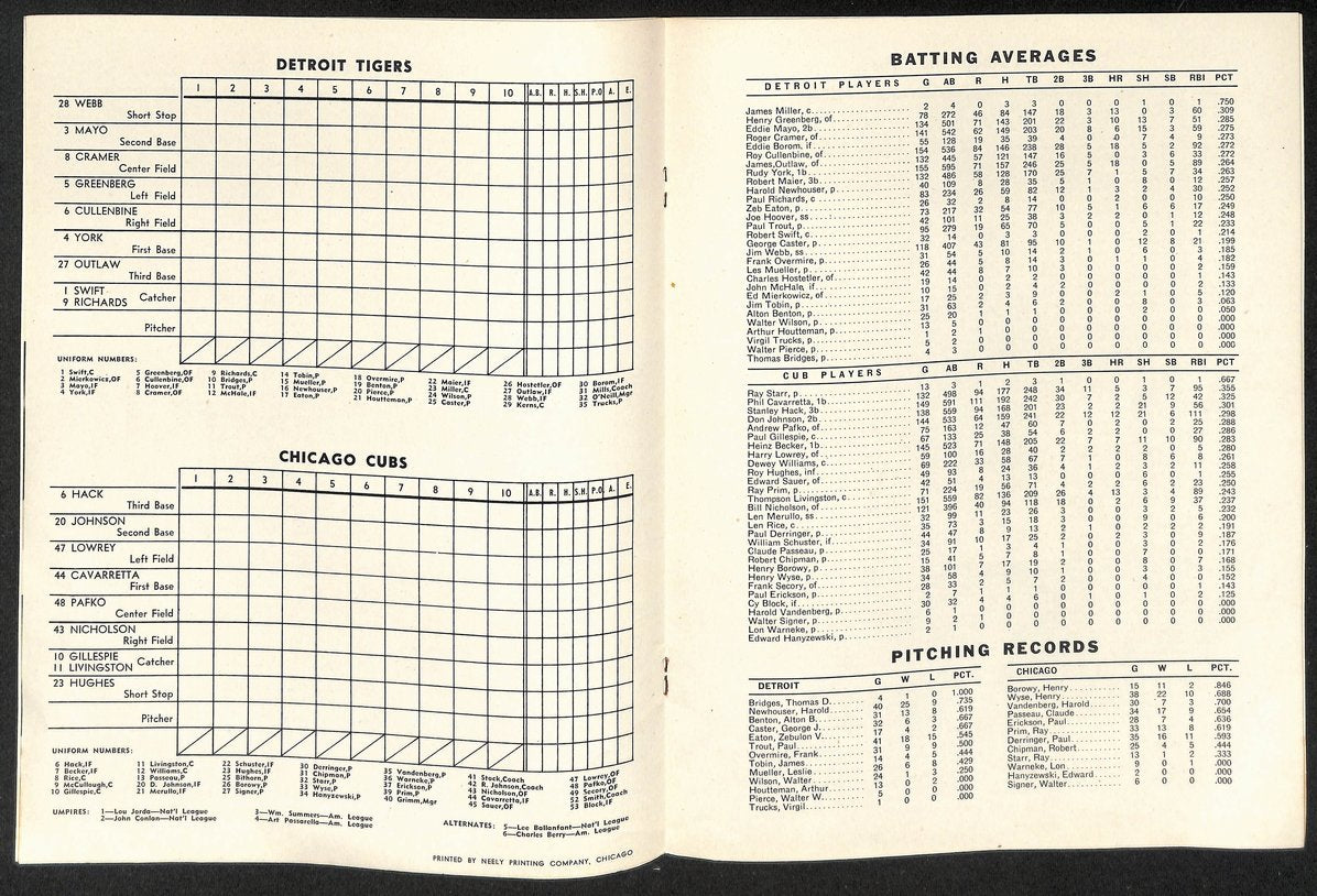 1945 World Series Program Chicago Cubs vs. Detroit Tigers VERY CLEAN 206097