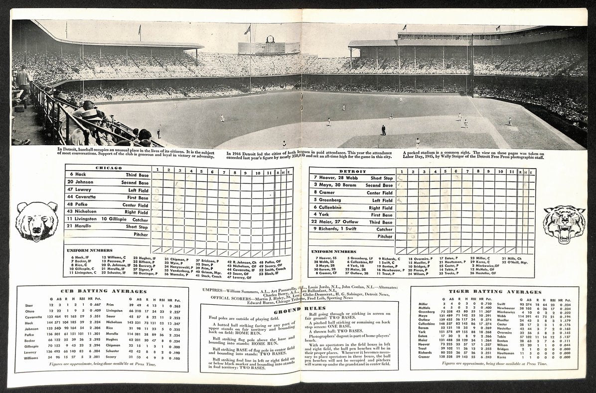 1945 World Series Program Detroit Tigers Vs. Chicago Cubs VERY CLEAN 206098