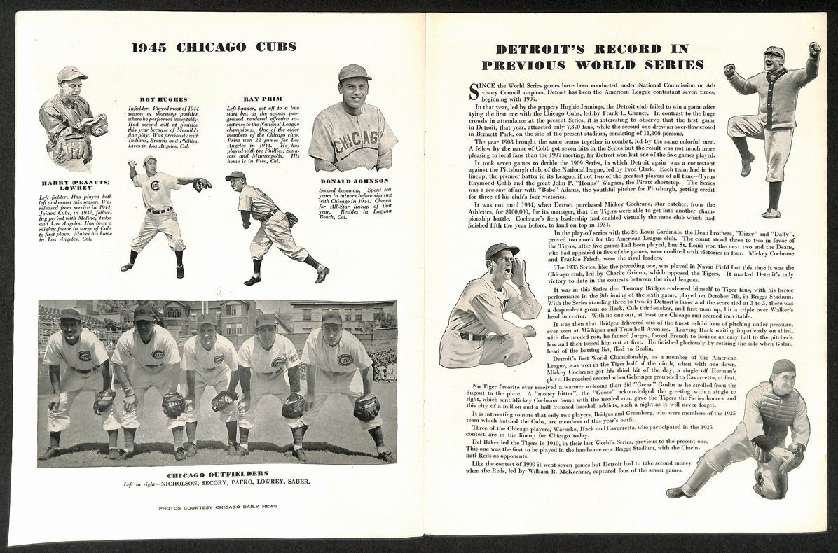 1945 World Series Program Detroit Tigers Vs. Chicago Cubs VERY CLEAN 206098