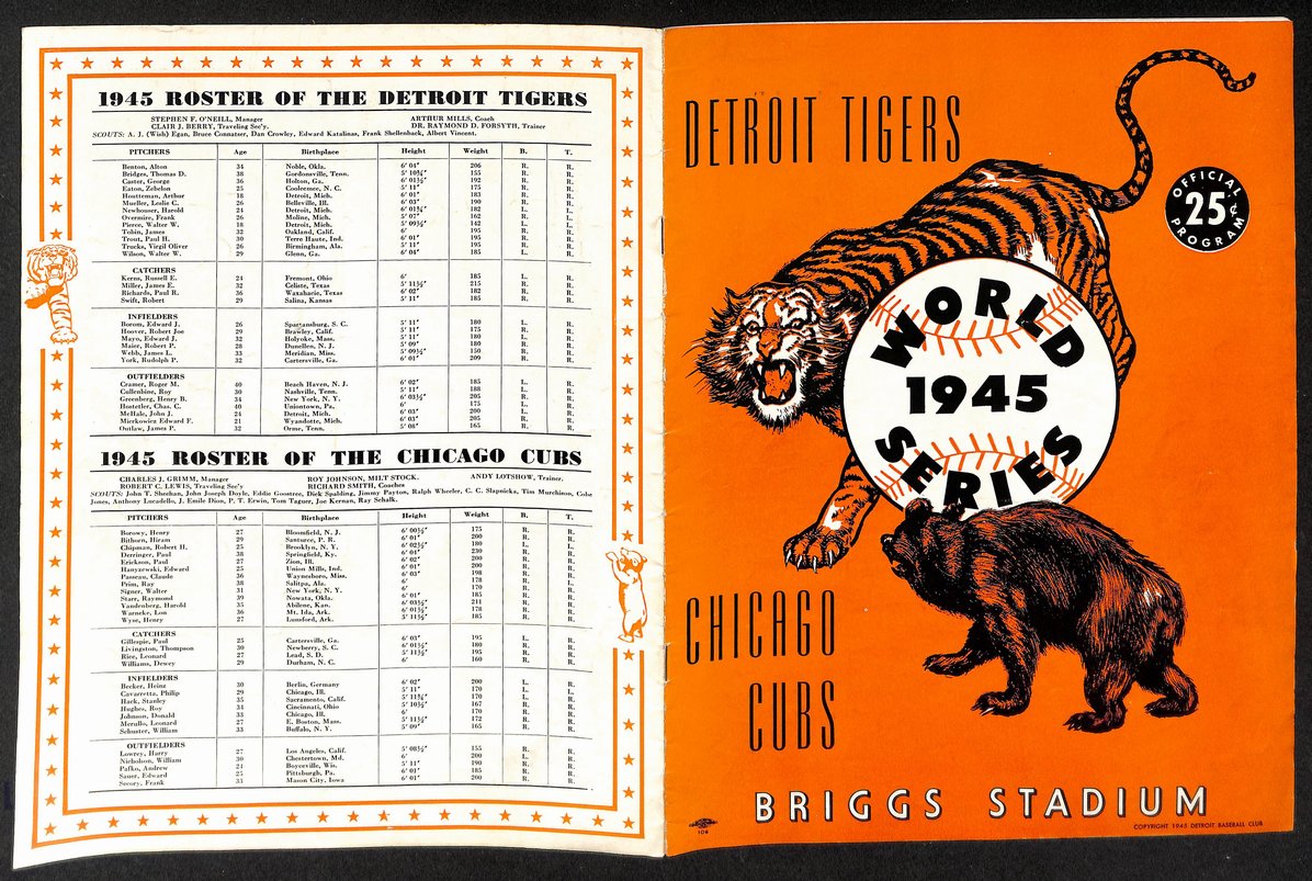 1945 World Series Program Detroit Tigers Vs. Chicago Cubs VERY CLEAN 206098