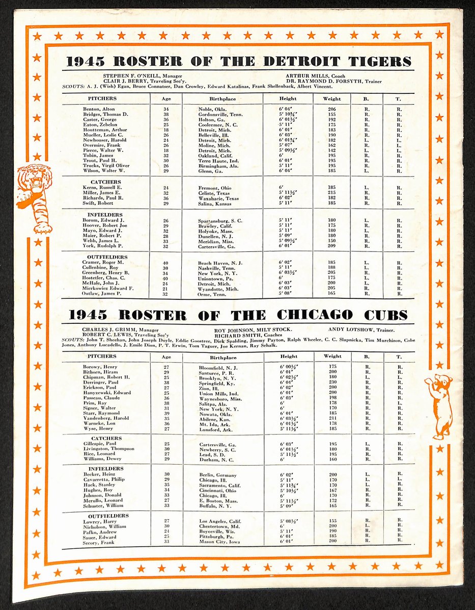 1945 World Series Program Detroit Tigers Vs. Chicago Cubs VERY CLEAN 206098