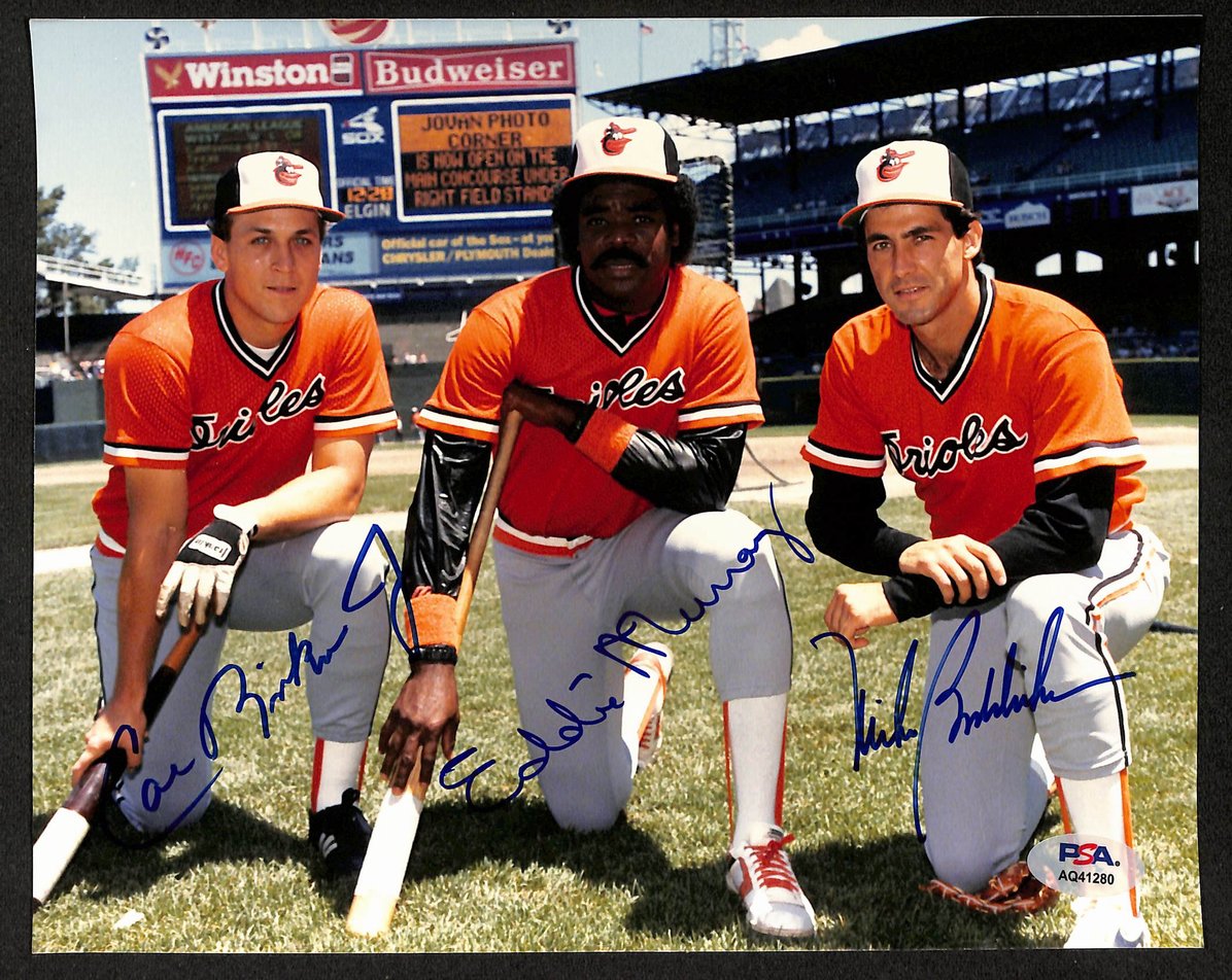 Cal Ripken Jr./Eddie Murray/Mike Boddicker Signed 8x10 Photo Orioles PSA 206101