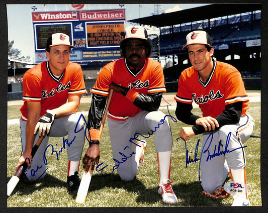 Cal Ripken Jr./Eddie Murray/Mike Boddicker Signed 8x10 Photo Orioles PSA 206101