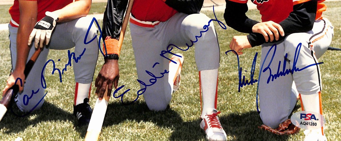 Cal Ripken Jr./Eddie Murray/Mike Boddicker Signed 8x10 Photo Orioles PSA 206101
