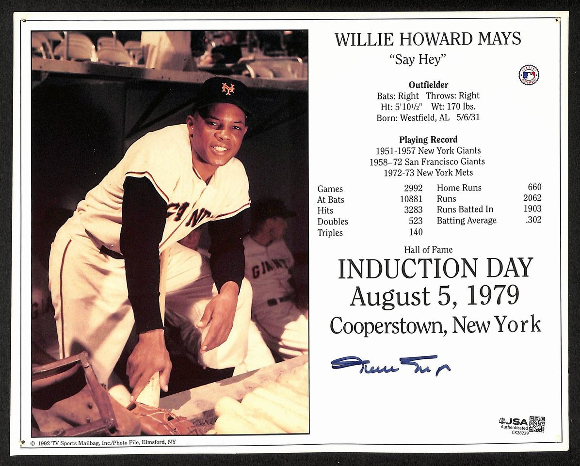 Willie Mays HOF Signed/Autographed 8x10 Photo New York Giants JSA 206105
