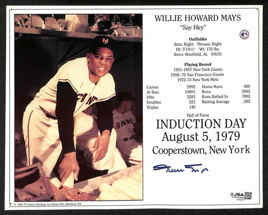 Willie Mays HOF Signed/Autographed 8x10 Photo New York Giants JSA 206105