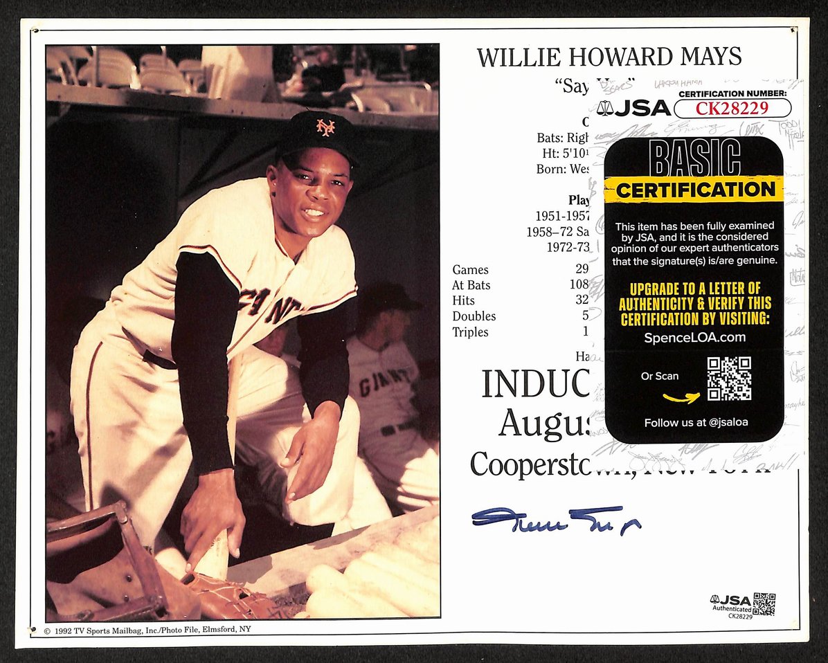 Willie Mays HOF Signed/Autographed 8x10 Photo New York Giants JSA 206105