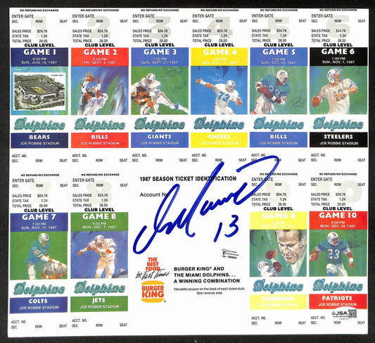 Dan Marino HOF Signed/Autographed 1987 Season Ticket Unused Sheet JSA 206107