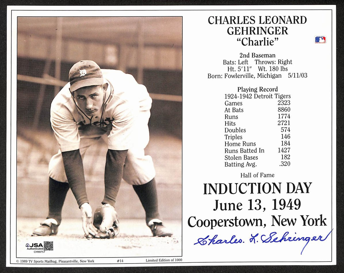 Charlie Gehringer HOF Signed/Autographed 8x10 Photo Detroit Tigers JSA 206110