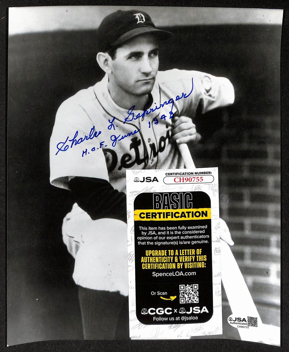 Charlie Gehringer HOF Signed/Inscribed 8x10 Photo Detroit Tigers JSA 206111