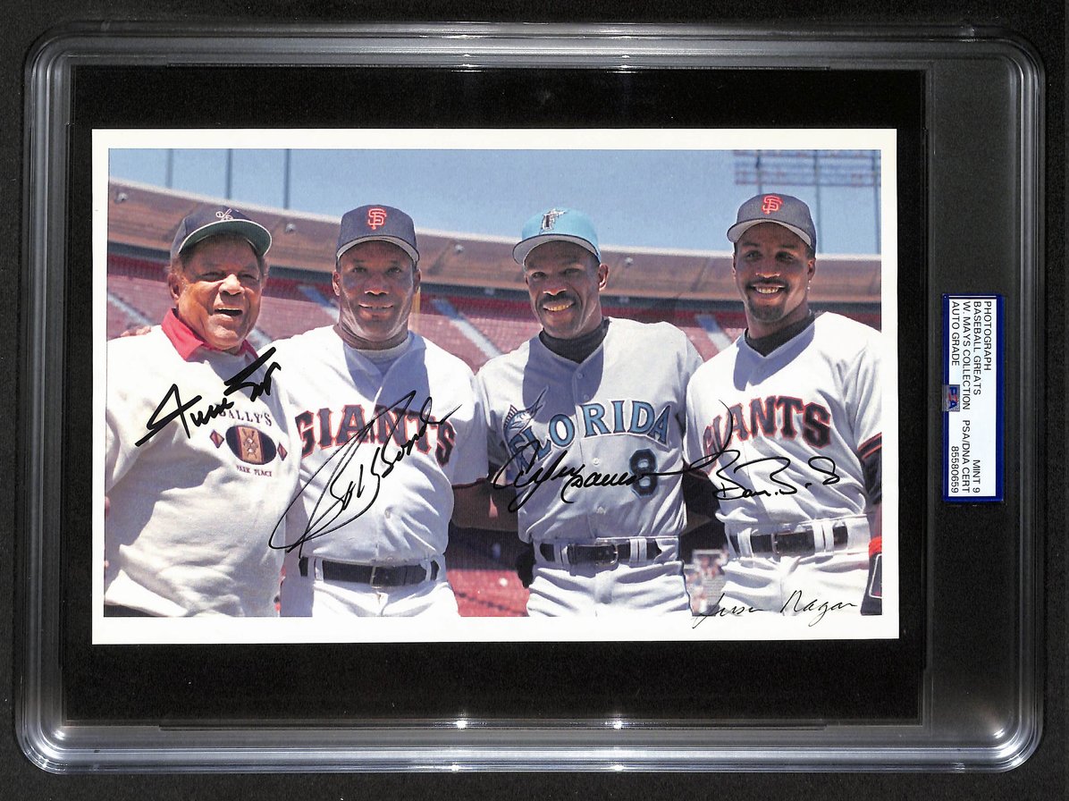 Willie Mays/Bobby Bonds/Barry Bonds/Andre Dawson Signed 10x7 Photo PSA/DNA