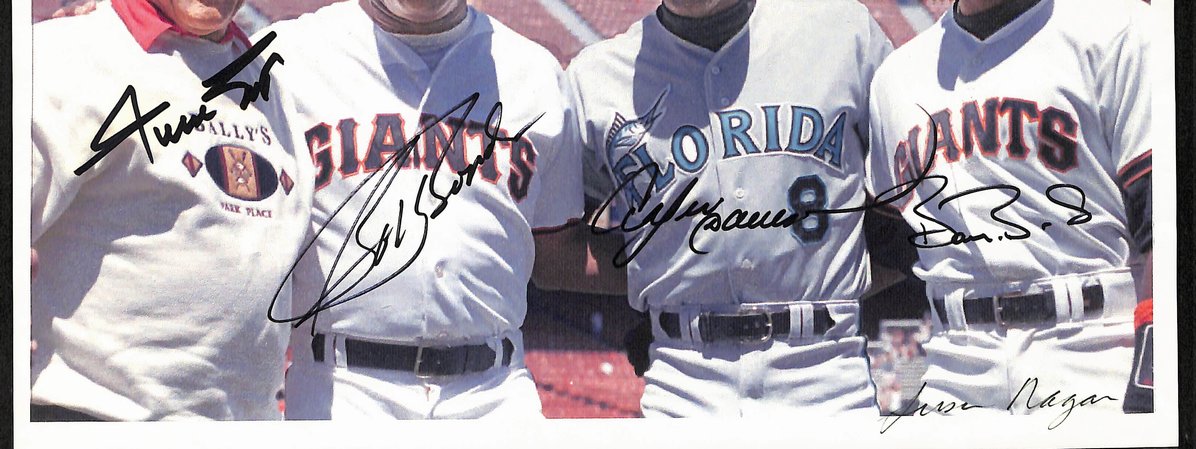 Willie Mays/Bobby Bonds/Barry Bonds/Andre Dawson Signed 10x7 Photo PSA/DNA
